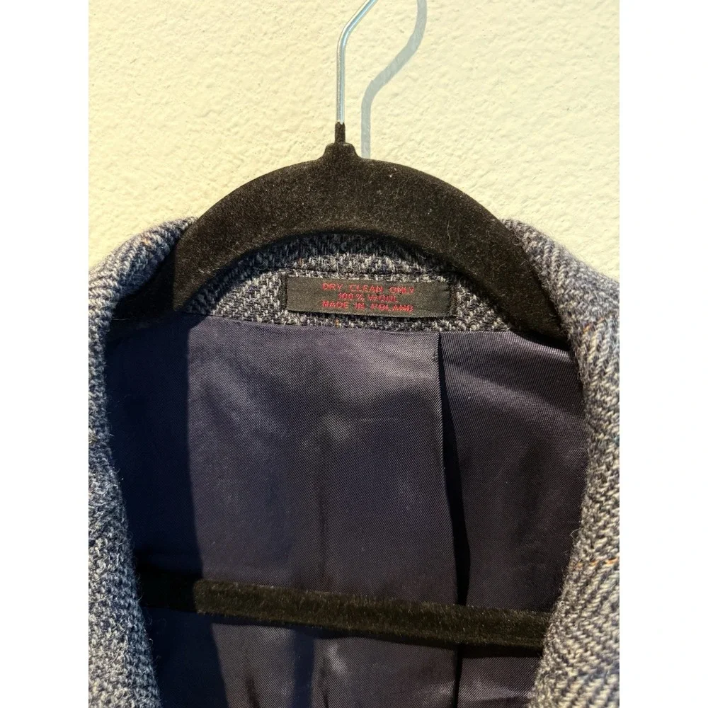 Vintage English Manor Blue/ Grey Blazer Jacket Brown Buttons  Size 44R 100% Wool